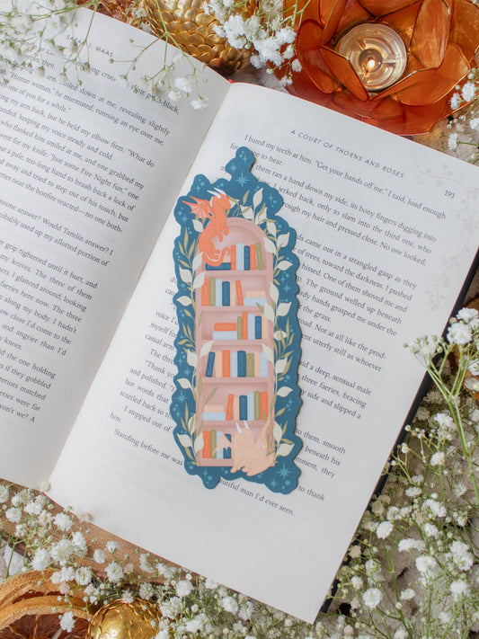 Arched Bookshelf Little Book Dragons Fantasy Bookmark