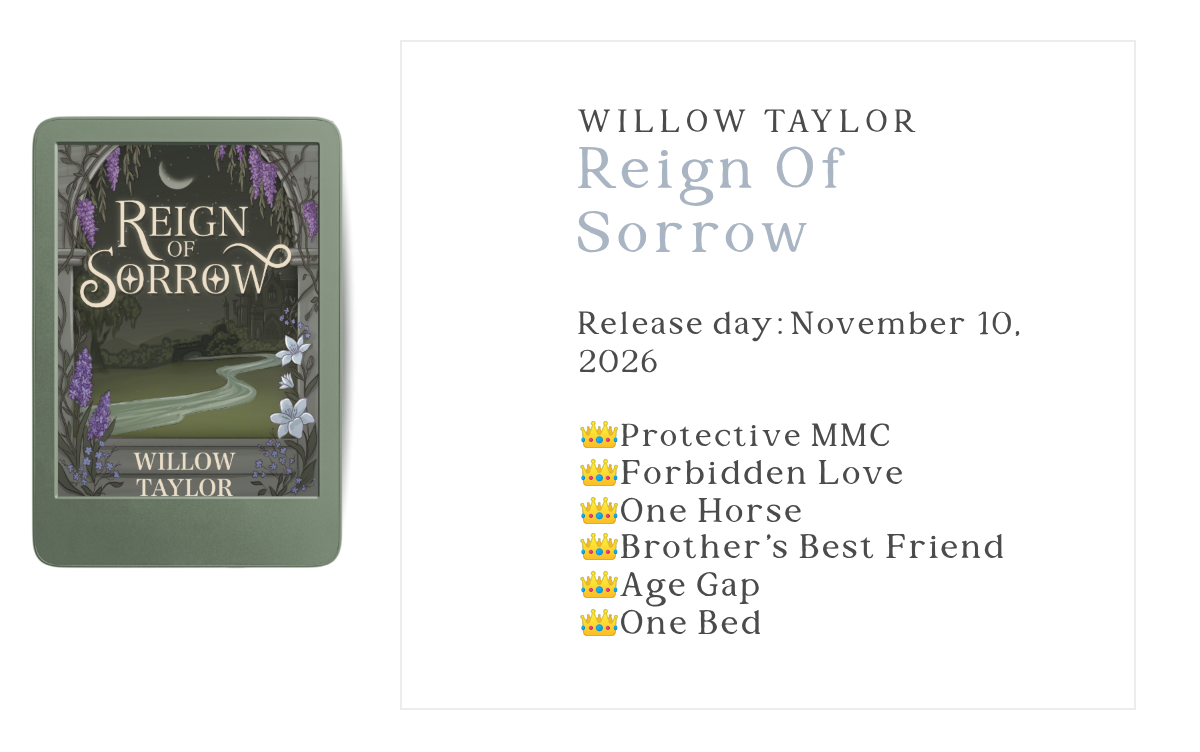 Reign Of Sorrow cover on an e-reader: moonlit garden under a stone arch with wisteria and lilies.