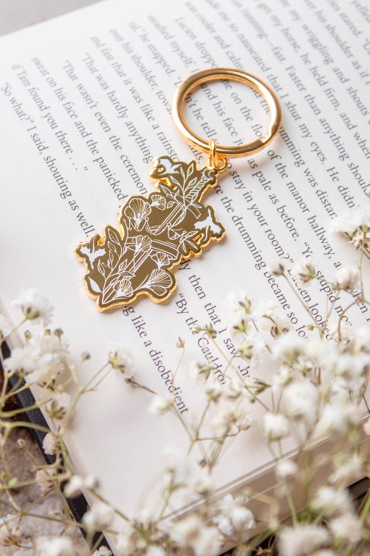 Ivory Sword Fantasy Reader Enamel Keychain